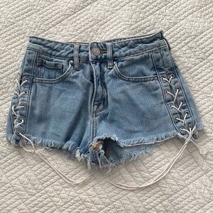 Pacsun Denim Lace-Up Women's Shorts - Light Blue High Rise Shorts